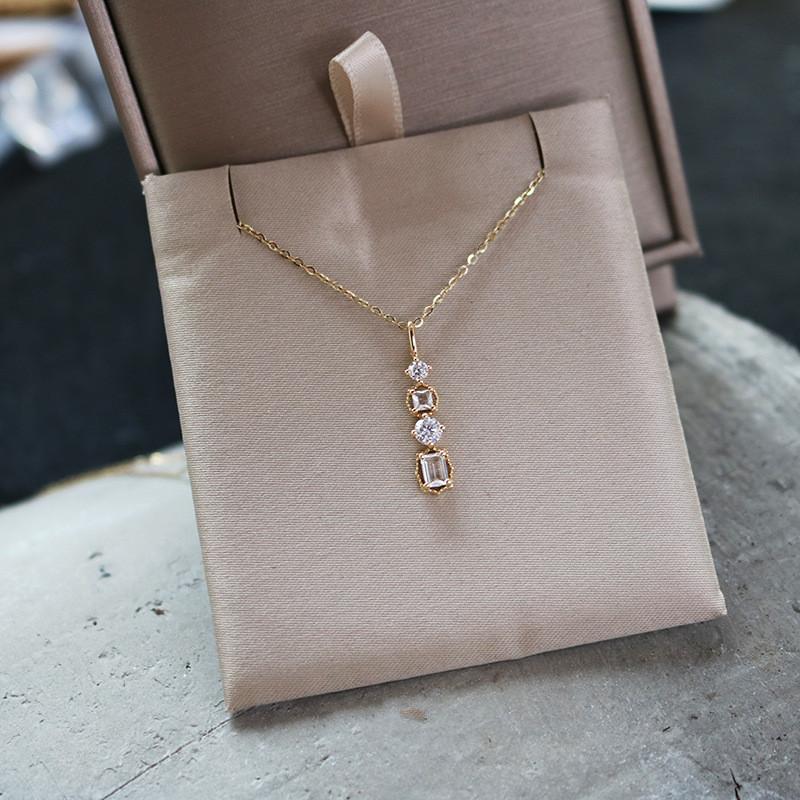 925 Sterling Silver Japanese Square Bar Crystal Pendant 14k Gold Plating Necklace Women Light Luxury Temperament Wedding Jewelry