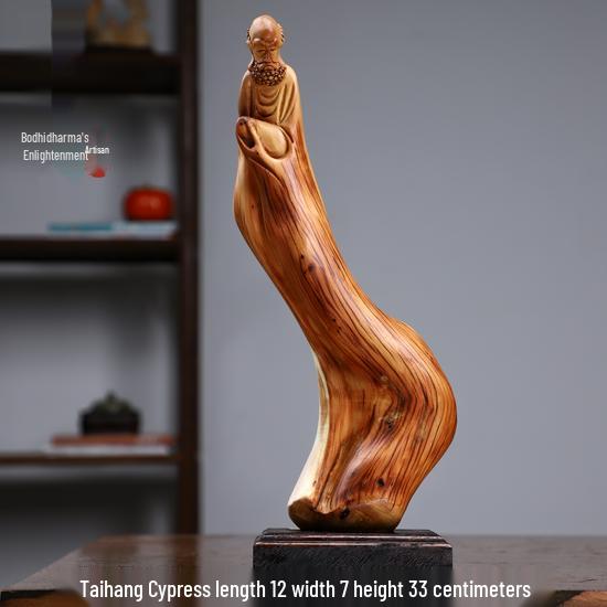 Intaglio Radice di Legno di Cipresso di Scogliera: Ornamento Daruma Maitreya Buddha in Legno Massello in Zafferano Dorato e Legno di Rosa Nanmu.