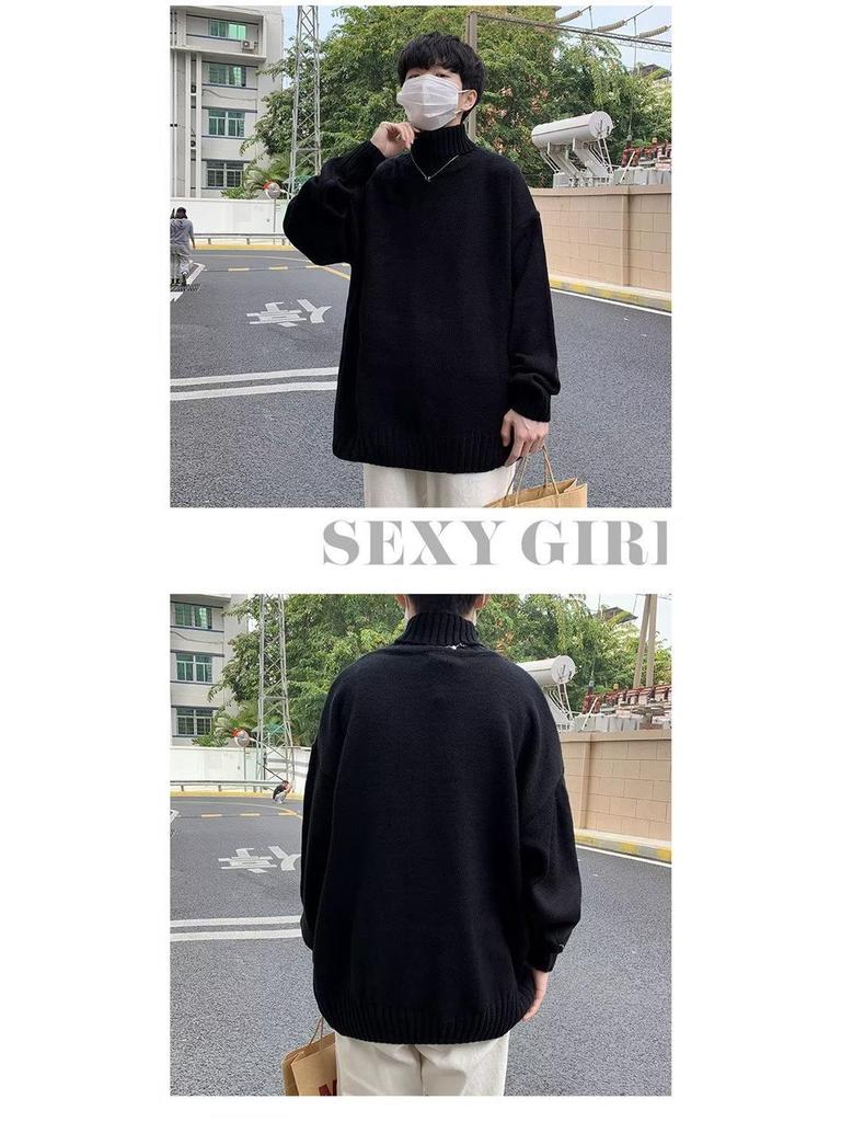 Korean Style Men's High Neck Woolen Cardigan - Retro Loose Knitwear for Autumn/Winter 2025