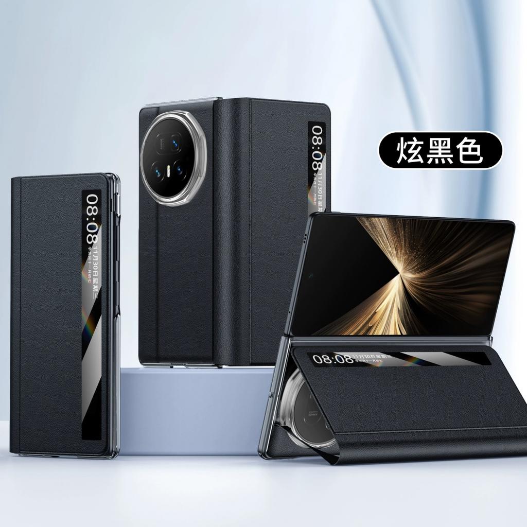 For Honor Magic V5 Case Vegan Leather Hinge Protection Fodable Stand Smart View Flip Cover