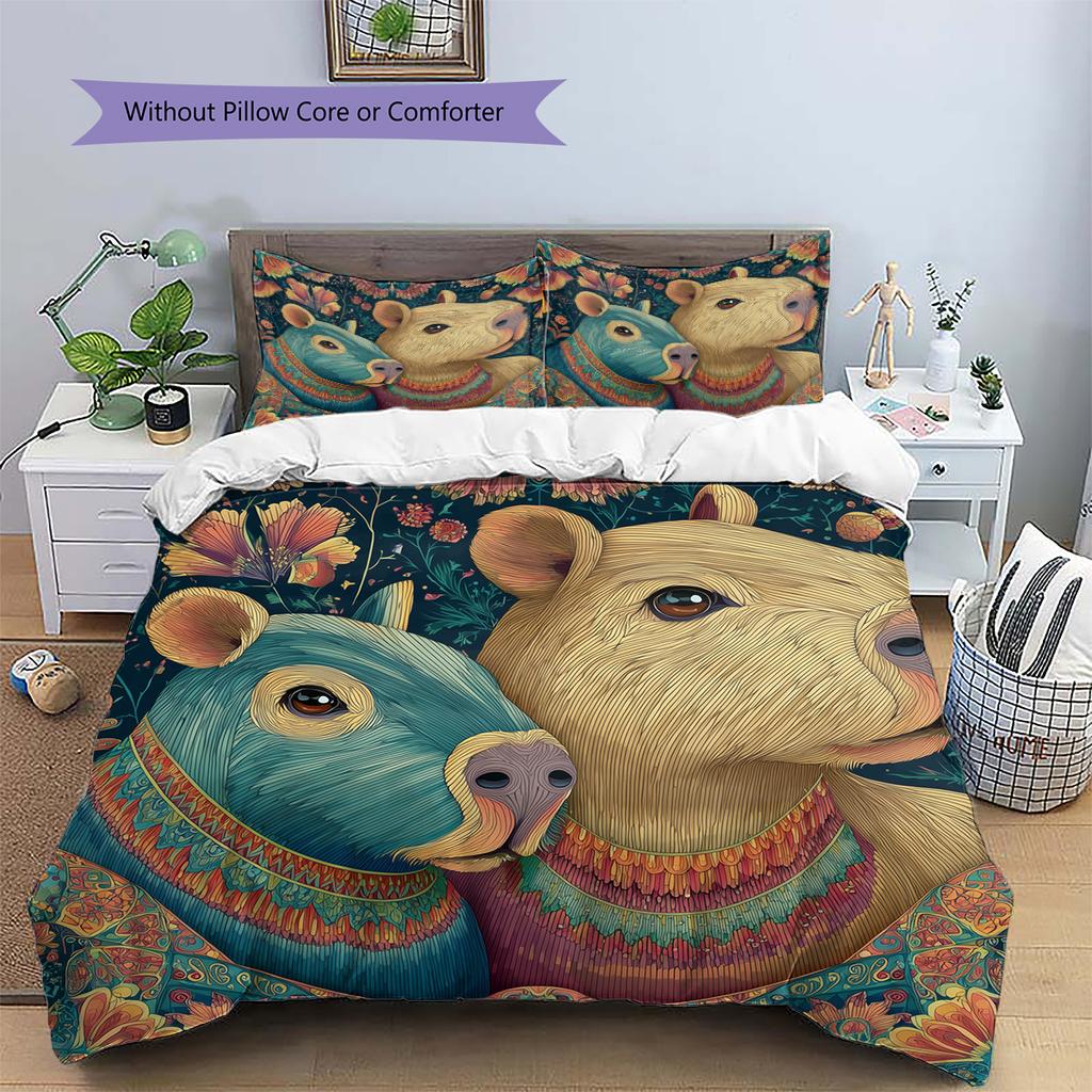 Two Capybaras Pattern Bedding Home Decoration Birthday Gift (1 * duvet cover + 2 * pillowcase, without core)