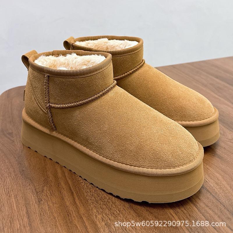 Zhou Dongyu snow boots women's short leather thick-soled warm bread shoes winter cotton boots