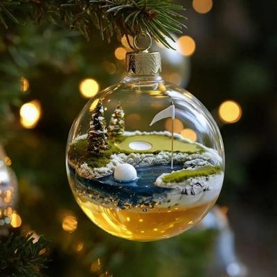 Sports Ball Christmas Ornaments 3D Snow Ball Ornament With Sports-Themed Micro Scenes Plastic Hanging For Xmas Tree Home Decor