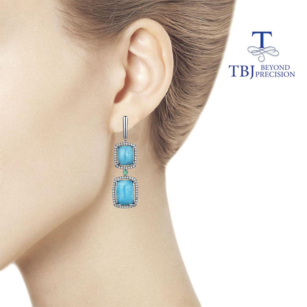 Natural Larimar Clasp Earring Big Gemstone Earring Nice Earring 925 Sterling Silver Fine Jewelry for Women Nice Gift