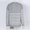 Striped Sweater Women Knitted Pullovers Autumn Winter Fashion Zipper Jumpers Long Sleeve Half High Collar Loose Pullover