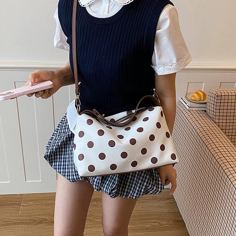 Yogodlns Borsa a tracolla a pois retrò alla moda Borsa a mano in PU di grande capacità Design a blocchi di colore squisito Borsa a spalla in pelle