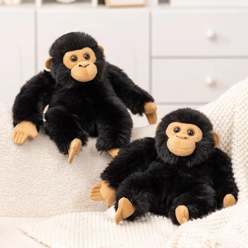 Adorable Black Chimpanzee Stuffed Animal Plush Toy Soft Lifelike Monkey Doll for Desktop Decor Gift for Home Ornament