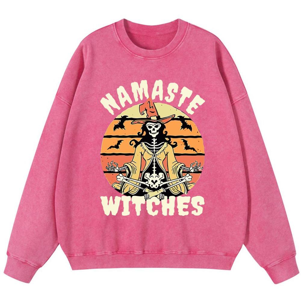 Namaste Witches Women'S Vintage Washed Cotton Sweatshirt Street Thin Style Pullover Crewneck Hoodie Oversize