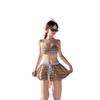 Swimsuit Women's Plaid Retro Bud Skirt Briefs Bikini Three-piece Set Small Breasts Gather Sexy Babes Vacation Style