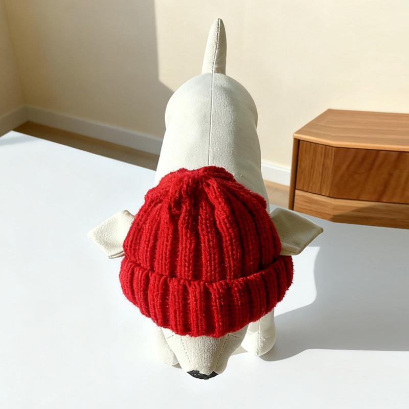 Christmas Pet Knitted Hat, Red Warm Dog Beanie With Ear Holes, Festive Winter Pet Headwear For Small Medium Dogs, Xmas Gift