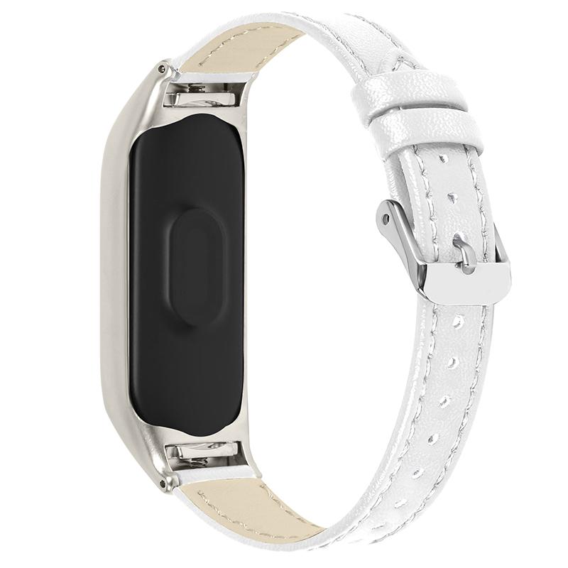 

For Xiaomi Mi Band 7 Genuine Cowhide Leather Watch Band Adjustable Wrist Strap with Silver Watch Case Green