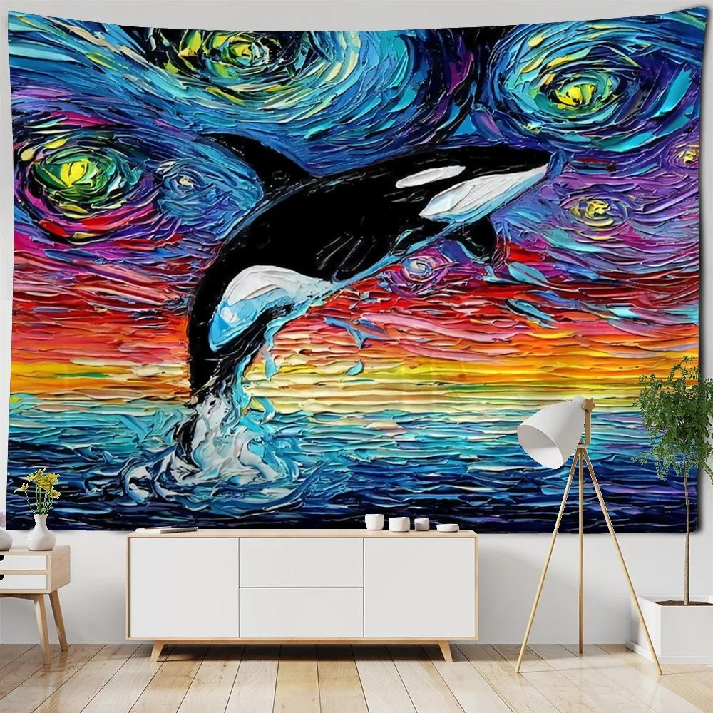 Bedroom living room fabric wall hanging tapestry Van Gogh landscape oil painting print wall hanging room art decoration