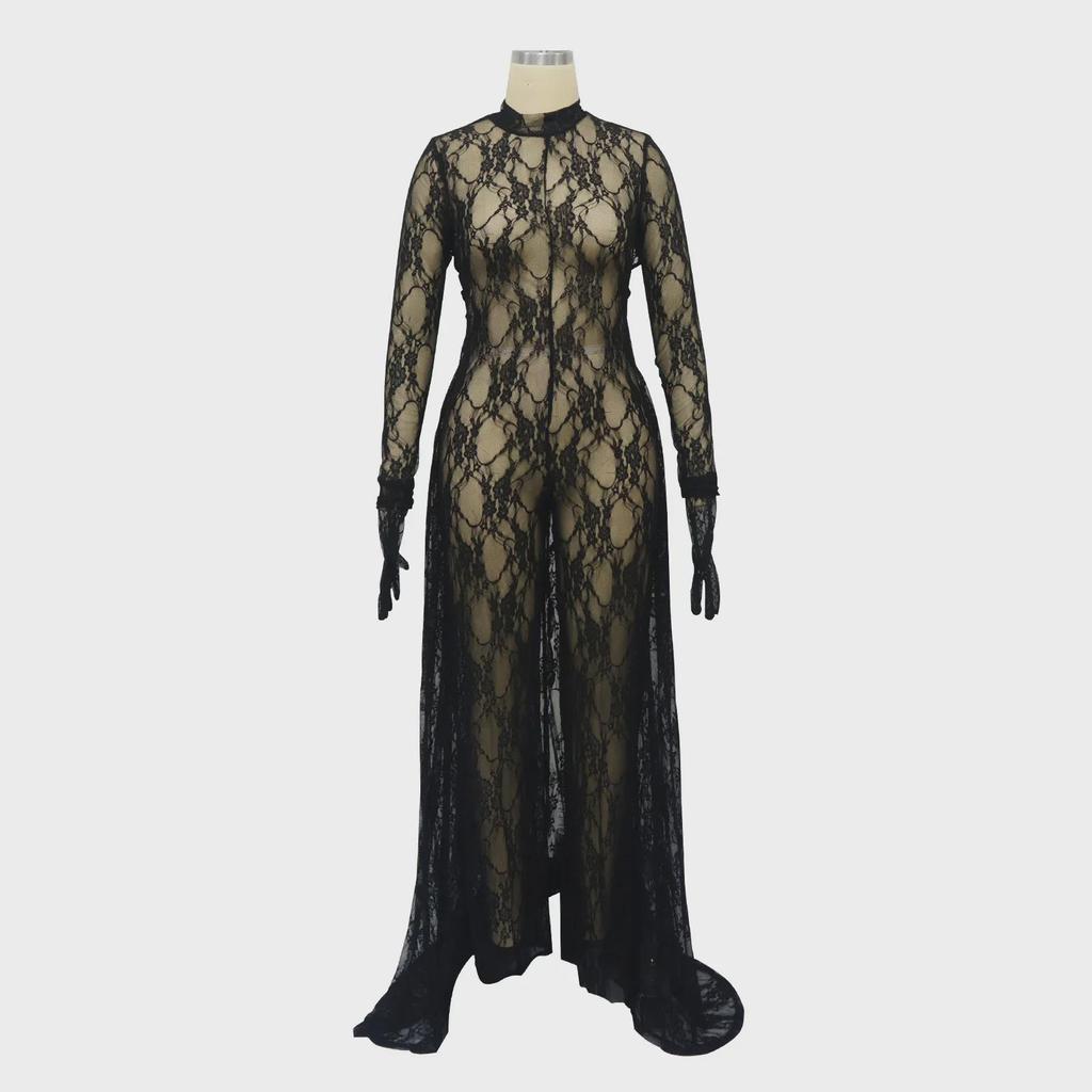 Mono de Encaje con Tirantes Descubierto por la Espalda - Moda Sexy para Mujeres Europeas/Americanas