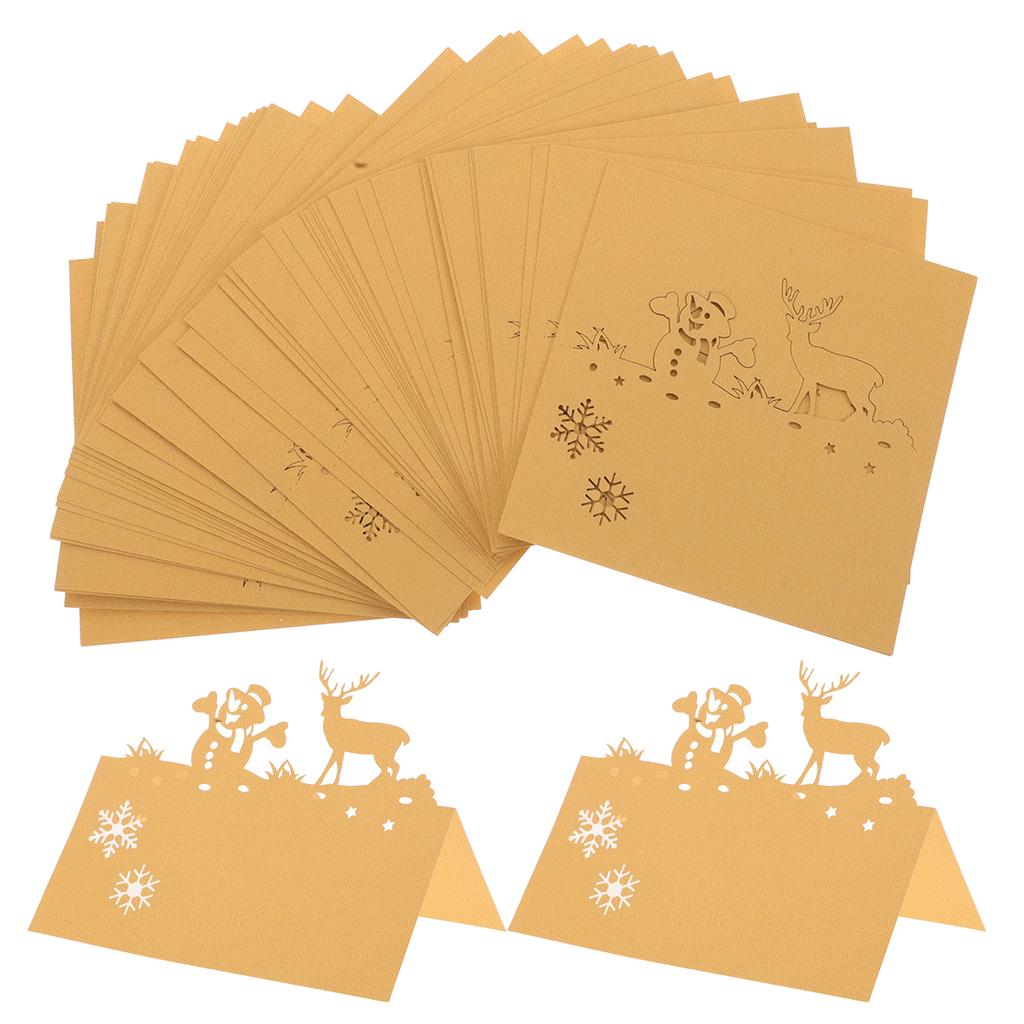 50Pcs Christmas Table Place Cards Reindeer Snowman Pattern Elegant Name Tents for Holiday Gathering Wedding Dinner Seating