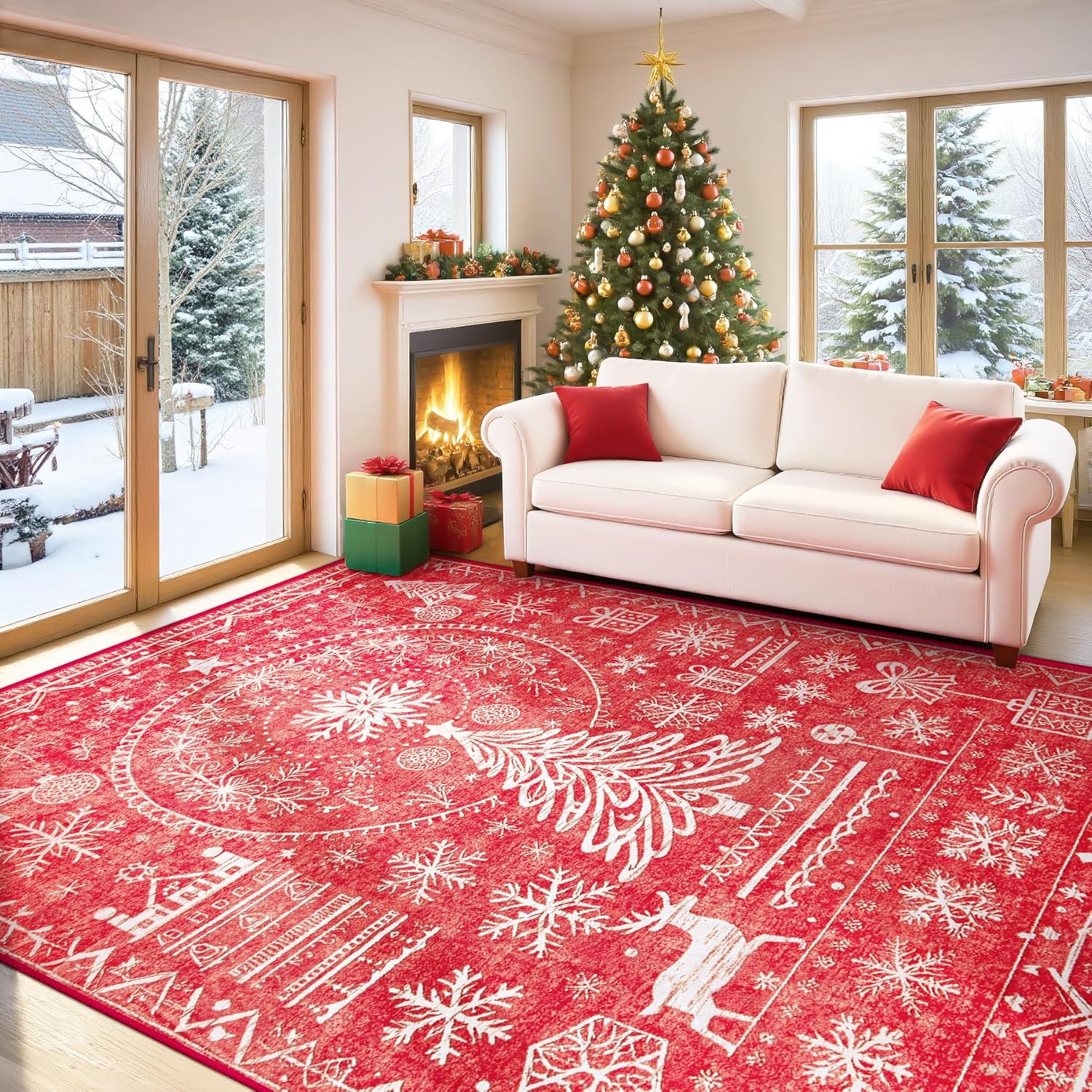 

Christmas Rug - Stain-Resistant & Non-Slip Bedroom Entrance & Bedside Mat Living Room Sofa Rug Home Decor 80X120CM(2.6X3.9FT