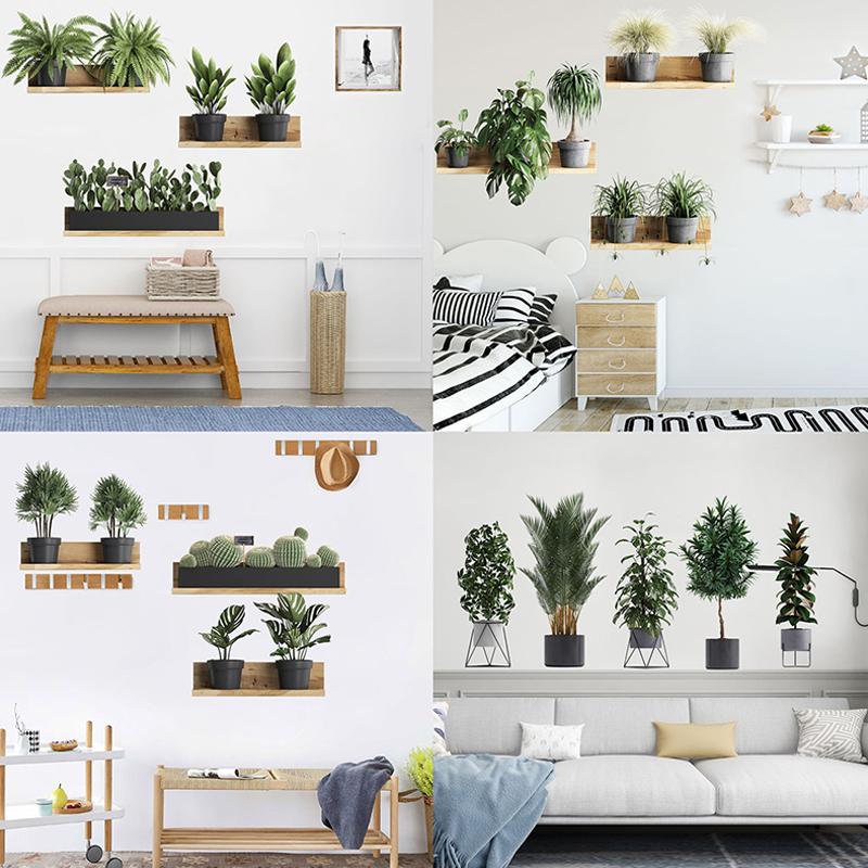 

1 комплект зеленых растений в горшке настенные наклейки на полку зеленые растения наклейка для зеленых растений