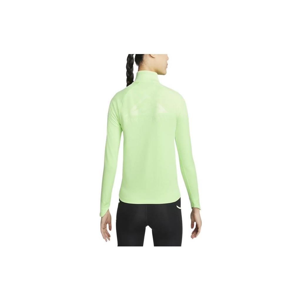 Nike Logo Zip-Up Running Casual Sports Stand Collar Long Sleeve T-Shirt Women Tops Green DM7569-345