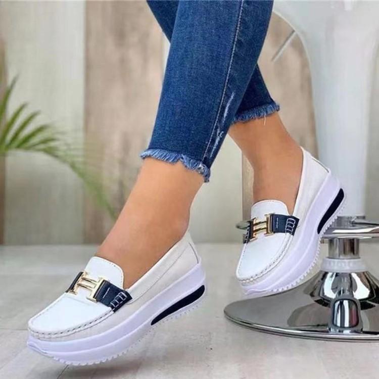 Independent Station autumn new muffin bottom round head solid color single shoes light mouth one pedal thick sole single shoes women