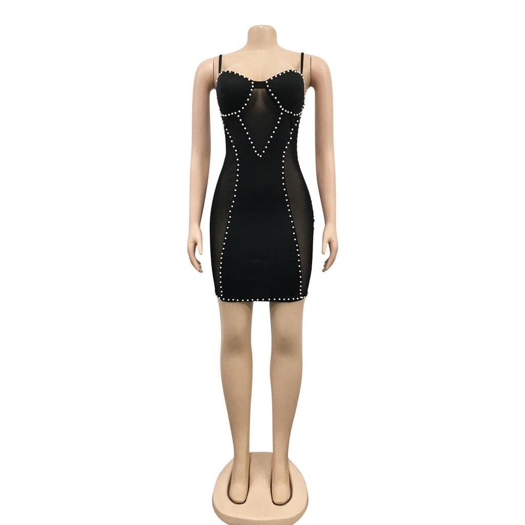 X5047 European-American Fashion Spaghetti Strap Mesh Bodycon Dress