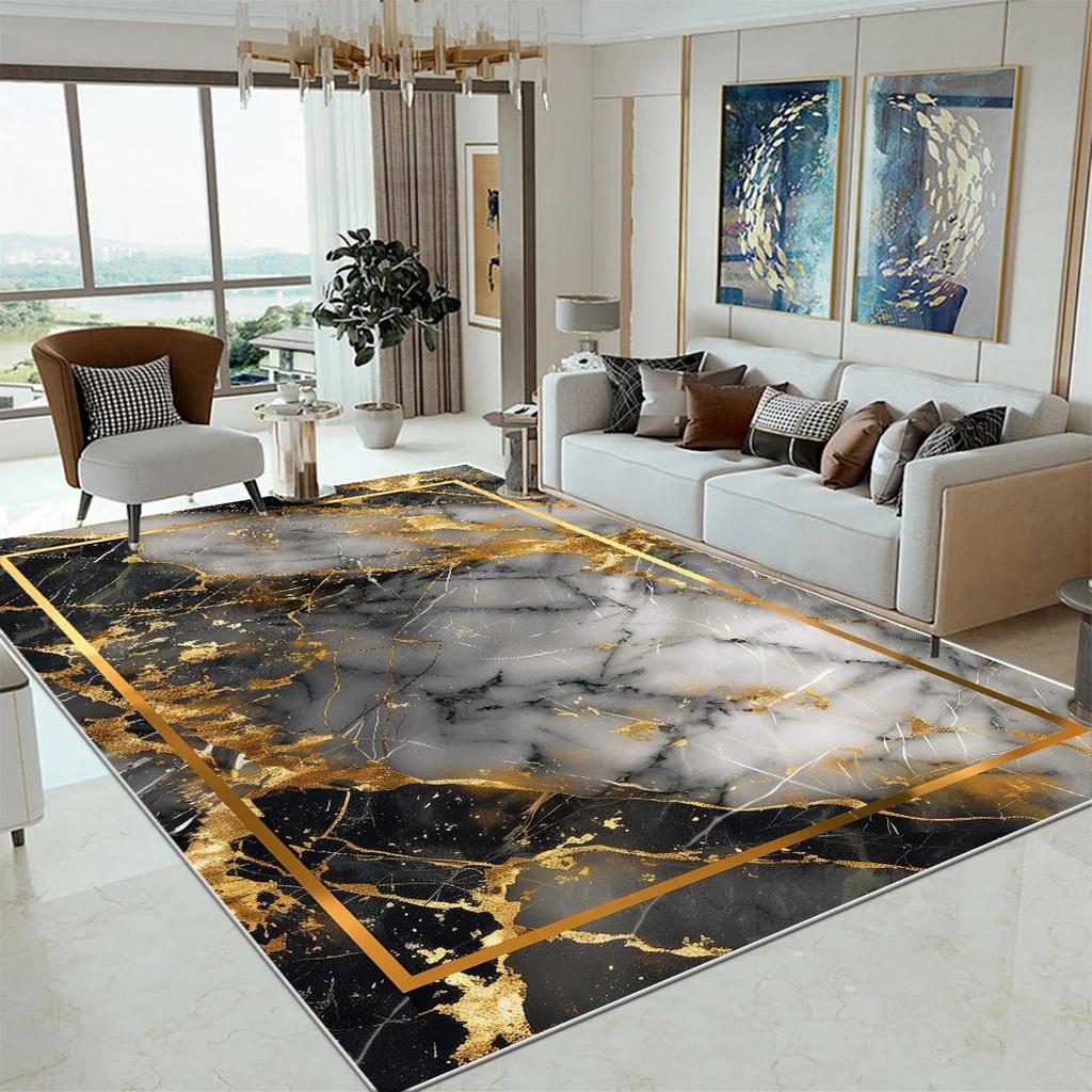Luxury Marble Large Rugs for Living Room Decor Sofa Black Gold Carpet Decoration Home Coffee Tables Mat Non-slip Bedroom Carpets
