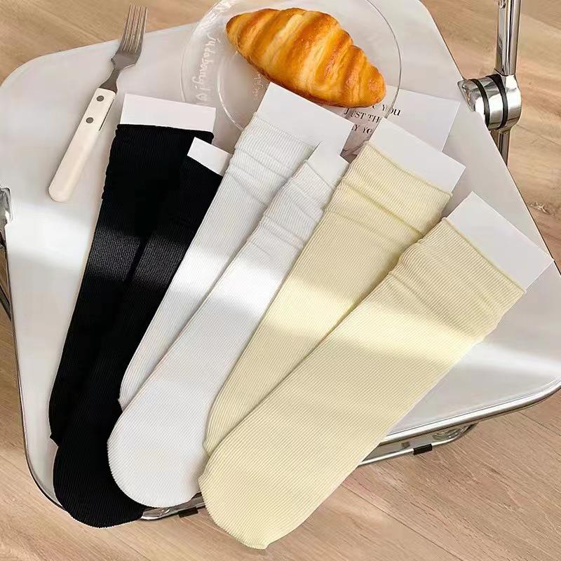 Women's Summer Ice Tube Socks – Thin Black & White Pile Stockings