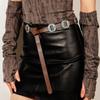 Women Retro Ethnic Belt Versatile Fashion Accessory with Carved Metal Decors PU Leather Vintage Adjustable Waist Belt