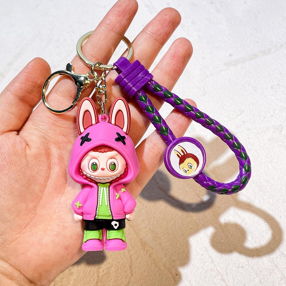 Flocking Bunny Keychain Cute Three-dimensional Doll Student Schoolbag Pendant Creative Keychain 1pc