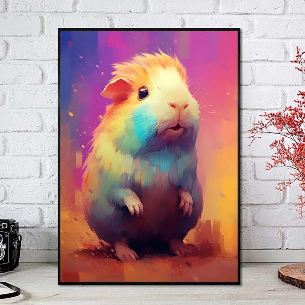 Abstract Colourful Cute Animal Guinea Pig Poster Print Modern Canvas Painting Wall Art for Living Room Home Decor Mural
