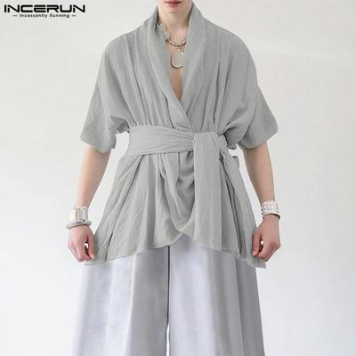 S-5XL Men Short Sleeve Twisted Irregular Cardigan Kimono Tops