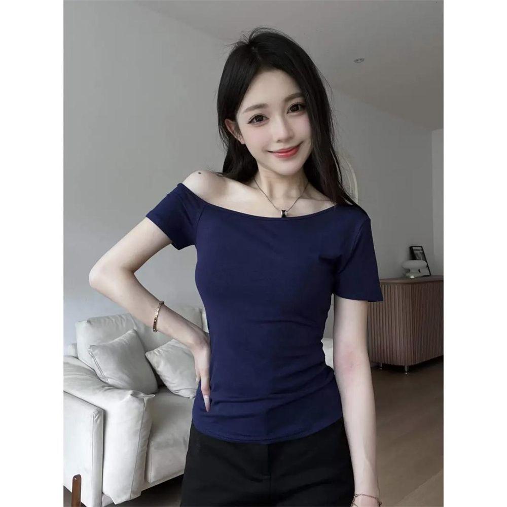 Spicy Girl One-Shoulder Slimming Waist-Hug T-Shirt - Summer Versatile Women's Top