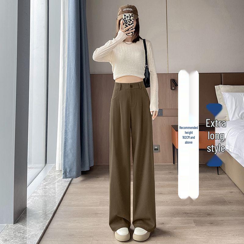 

Elegant Wide-Leg High-Waisted Suit Pants for Women - Spring/Summer, Petite, Loose Fit, Versatile, Floor-Length, Straight-Leg Casual Draping Style. M recommended for 95-104 jin