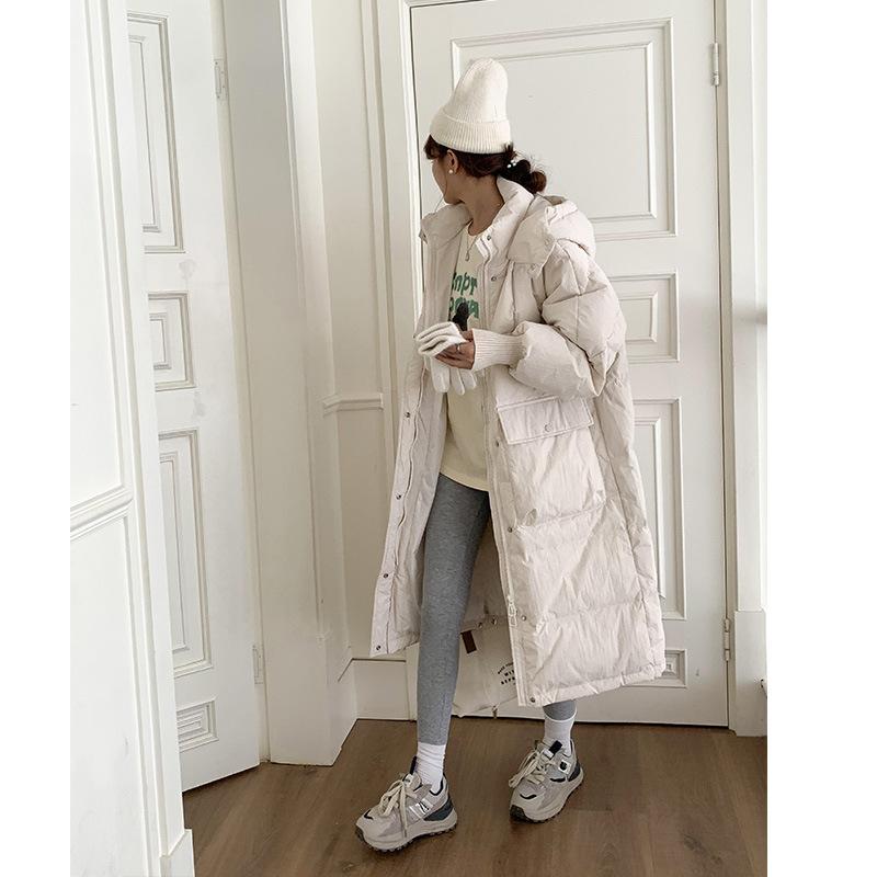 2025 Fall/Winter New Mid-length Down Padded Jacket Women's Korean Version Large Pocket Hooded Loose Thickened Cotton Jacket