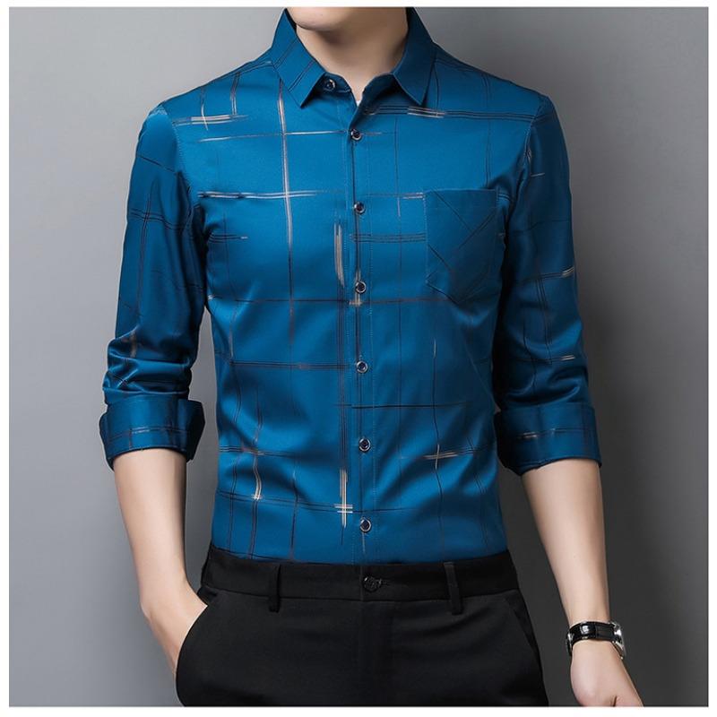 Men S Long Sleeve Turn Down Collar Striped Business Casual Dress Shirt