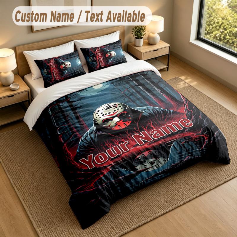 3Pcs Bedding Set Custom Name Text, 1 Sheet 2 Pillowcases Home Bed DecorFriday the 13th Jason Voorhees