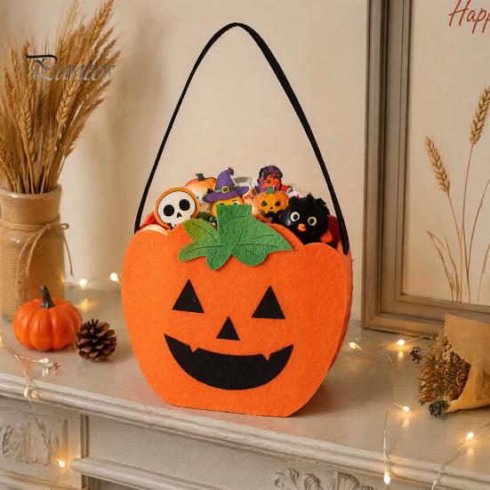 Cute Skeleton Ghost Bags Halloween Felt Candy Bag, Pumpkin Skull Cat Owl Tote for Holiday Goodie School Kids, Non Woven Trick or Treat Handbag, Party