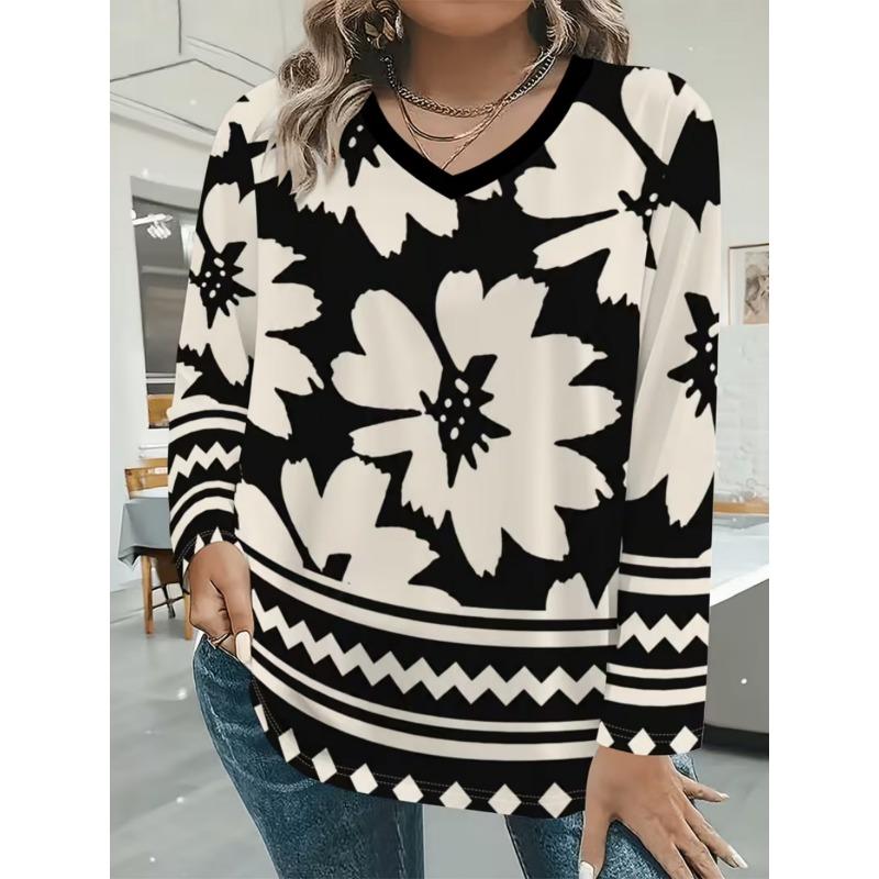 Women's casual long sleeve V-neck T-shirt