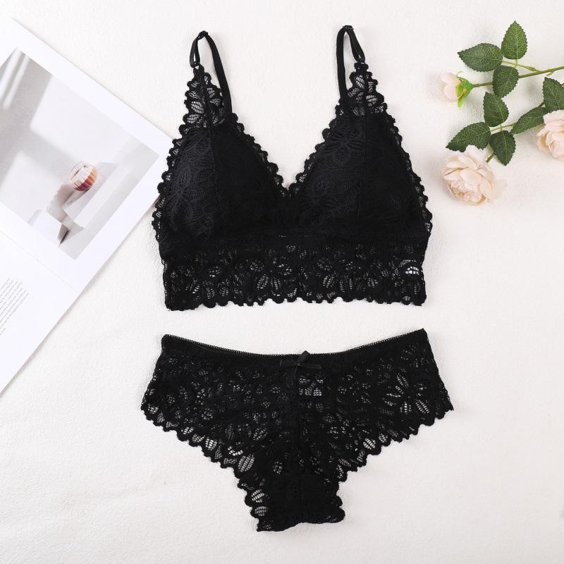 Draadloze Bh Set met Franse Kant, Verstelbare Bandjes en Borstkussentjes