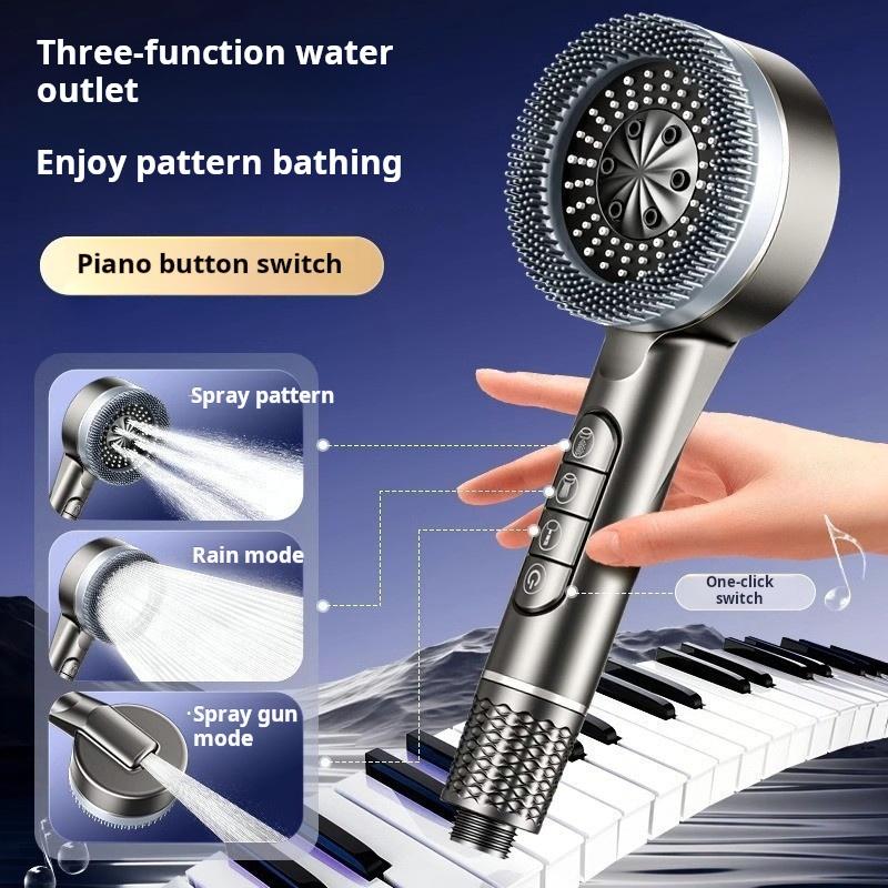 High-Pressure 4-Function Black Handheld Shower Head ABS Finish Rainfall Massage Modern Style Bathroom Wall Hanging Single Easy