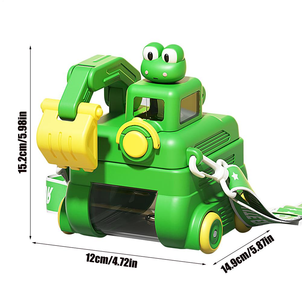 

Portable Water Bottles Excavator Shape Kids Water Bottle Funny Hydration Companion With Straw And Strap For Students 0.5l зелений
