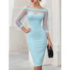Elegant Sheer Mesh Off-Shoulder Bodycon Midi Dress Office Work Casual Party 2026