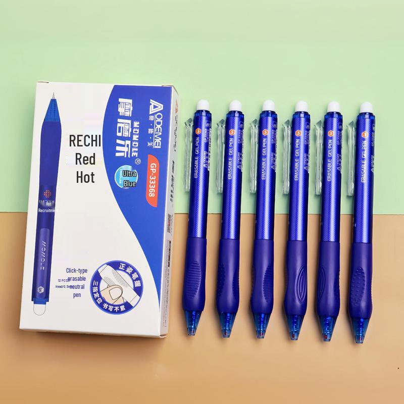 Thick Barrel Erasable Click Pen 0.5mm Bullet Tip, Blue/Black