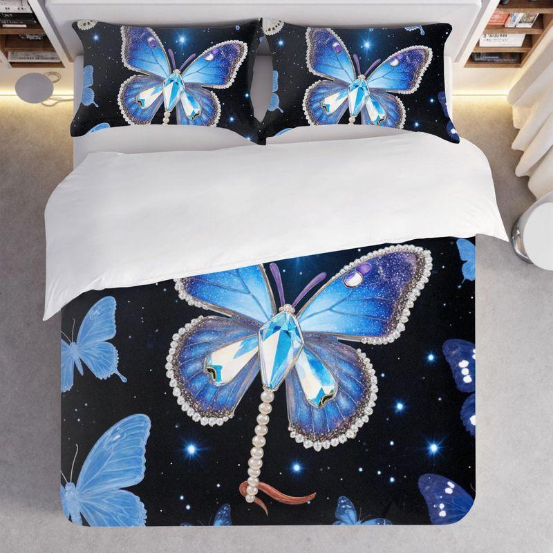 3-Piece Bedding Pillowcase Quilt Cover Set Starry Sky Butterfly 2D Digital Printing Suitable For Bedroom Hotel Dormitory Decor