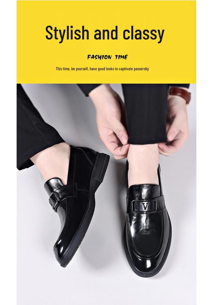 Men's Black British Style Cowhide Leather Dress Shoes - Youth Soft Sole Casual/Formal Wear