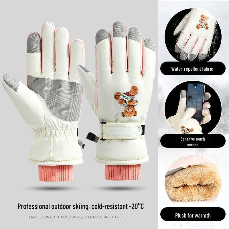 

Women s Plus Velvet Ski and Cycling Gloves - Water-Repellent, Touchscreen, Warm, Thick, Full Palm Protection One Size