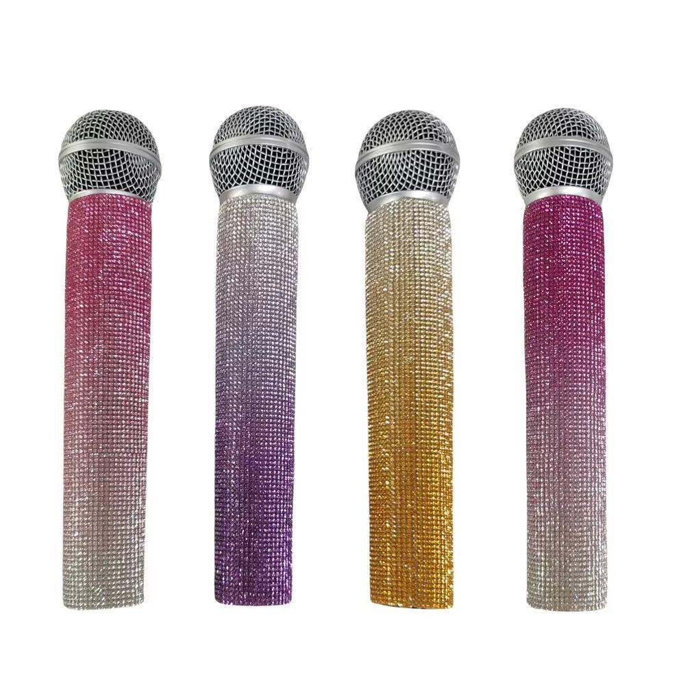 Coprimicrofono Argento Oro Strass Manico Microfono Bling Bling Manicotto per Microfono Show TV