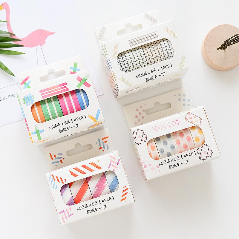 Cheap 4pcs Masking Tape Box Set 15mm Color Paper Washi Tapes Stripe