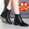 New autumn and winter small size 31 3233 leather black thick heel short boots women's head single boots large size Martin boots 41-43