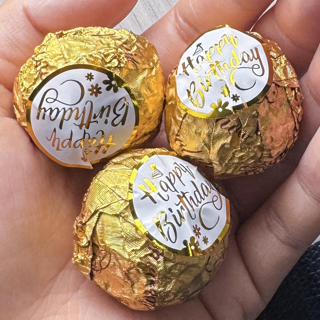 Golden Happy Birthday Stickers, PVC Material, Round, Party Favor, Gift Sealing, Self-Adhesive Label Stickers, for Home, Office, School