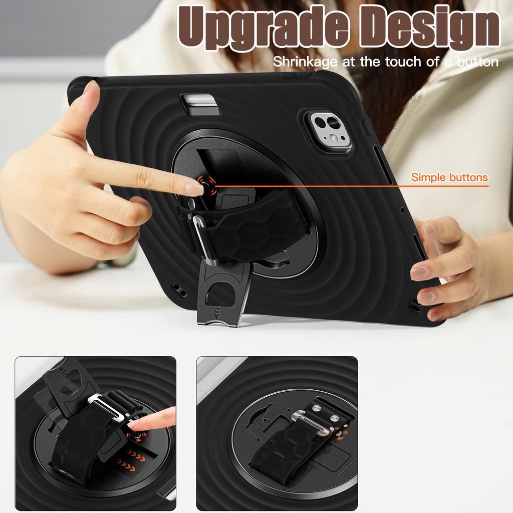 For iPad Pro 11 (2024) Case Hand Strap Kickstand TPU+PC+Silicone Tablet Cover