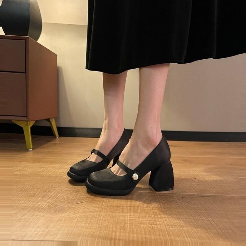 Fashion Women's Chunky Single Shoes Spring New Square Head Shallow Mouth Non-sleep Anti-slip Wear High Heel Mary Jane Shoes